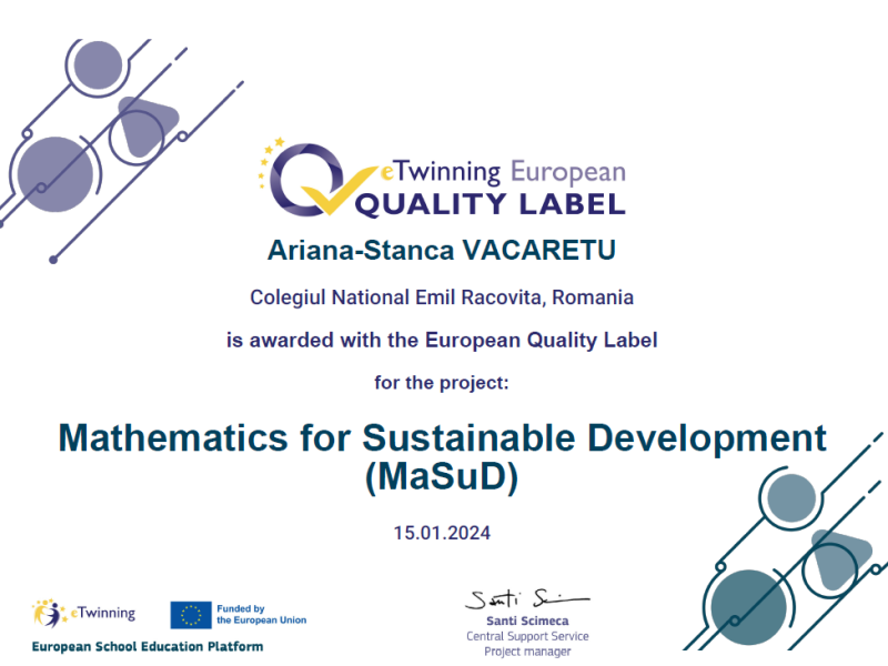 Certificat european de calitate pentru proiectul MaSuD